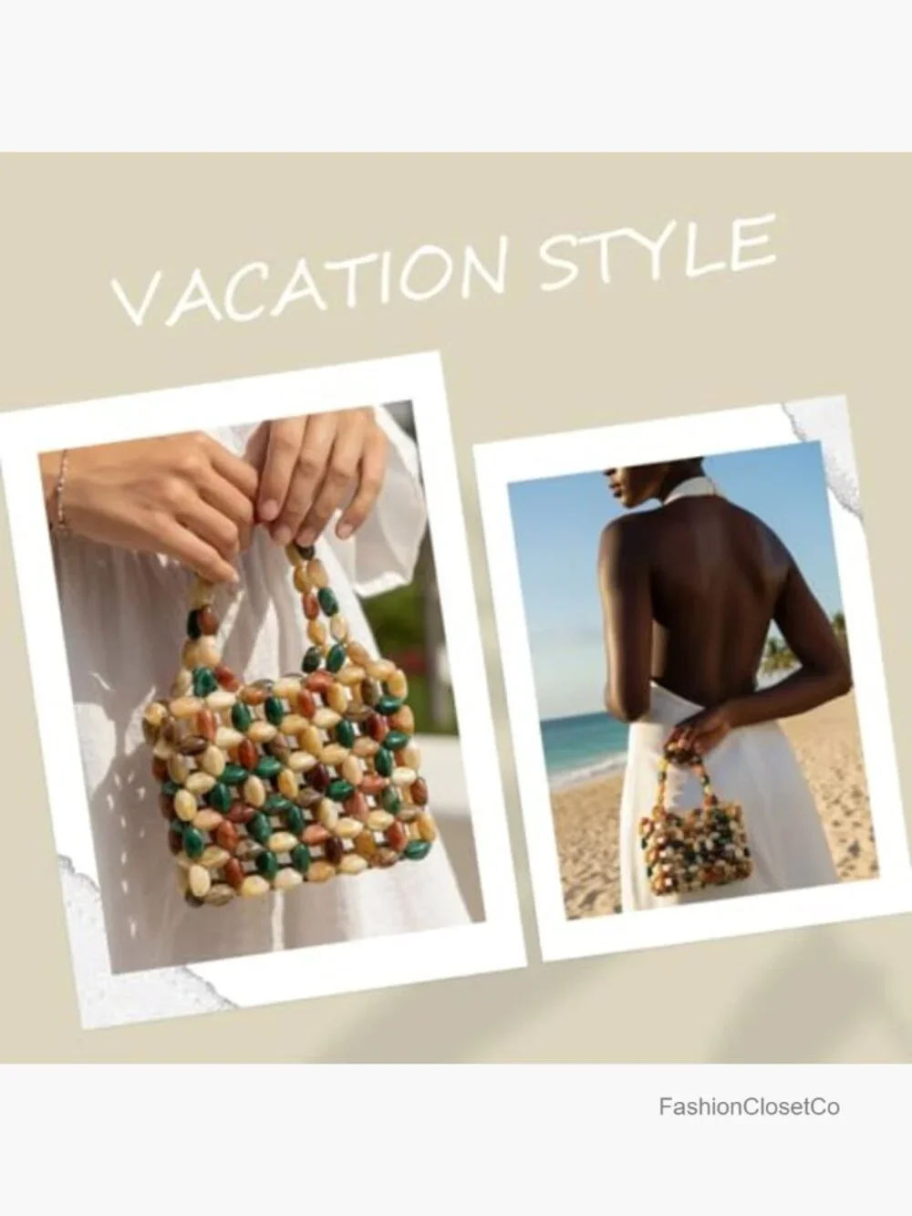 Handmade Beaded Tote Bag, Acrylic Boho Hobo Purse for Beach Party